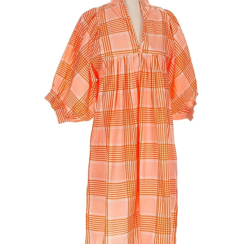 Never a Wallflower Orange Plaid Puff Sleeve Dress